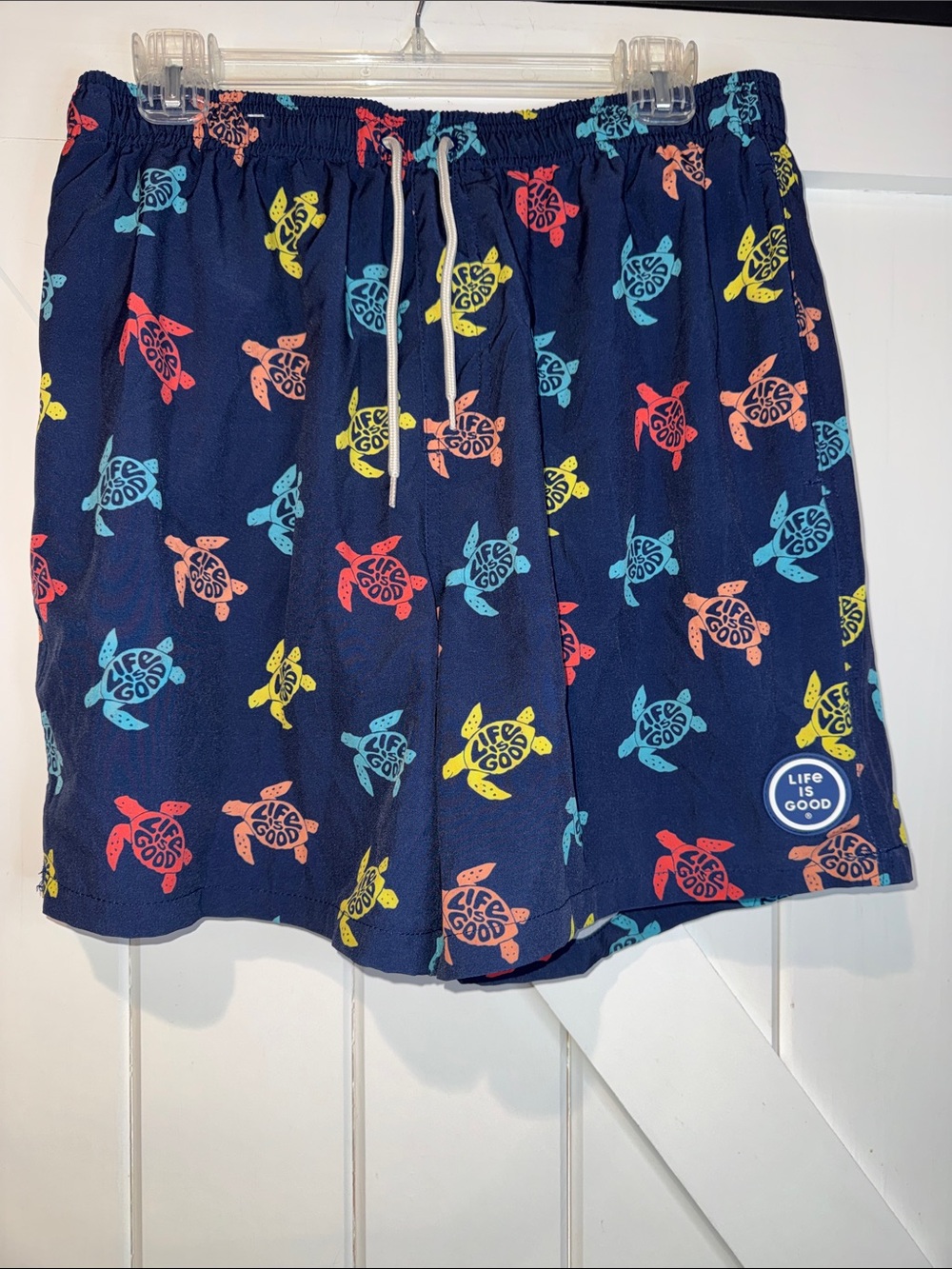 Life Is Good Men's Navy Swim Trunks with Multicolor Turtle Print